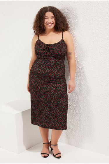Black*001 Crepe Knitting Plus Size Dress