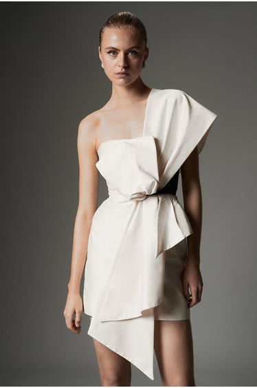 Archive Collection - Petite Taffeta Bow Detail Woven Mini Dress