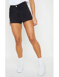 PRETTYLITTLETHING Washed Black Raw Hem Hotpants - 1