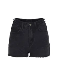 PRETTYLITTLETHING Washed Black Raw Hem Hotpants - 3