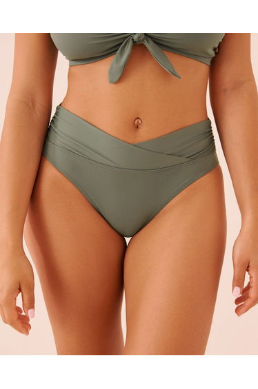 EARTHY GREEN Crossover High Waist Bikini Bottom