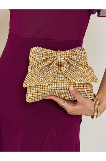 Golden Bow Embellished Clutch Bag