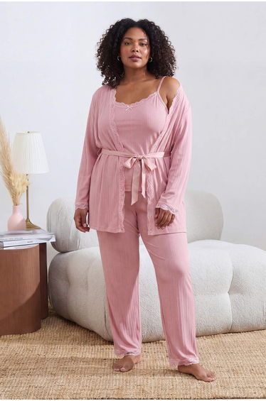 Powder 3-Pack Binding and Lace Detailed Knitted Pajama Set
