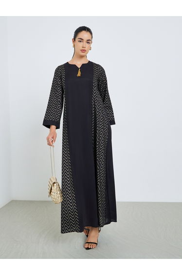 Women Zig Zag Foil Print Jalabiya