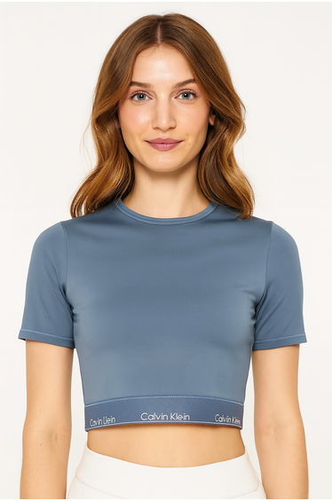 Women's Calvin Klein Cropped Gym T-Shirt in Blue