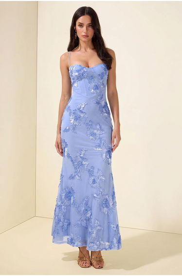 Mesh Embroidered Slip Midi Dress