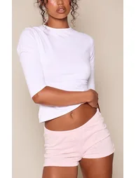 Pale Pink Marl Slub Jersey Hot Pants - 1