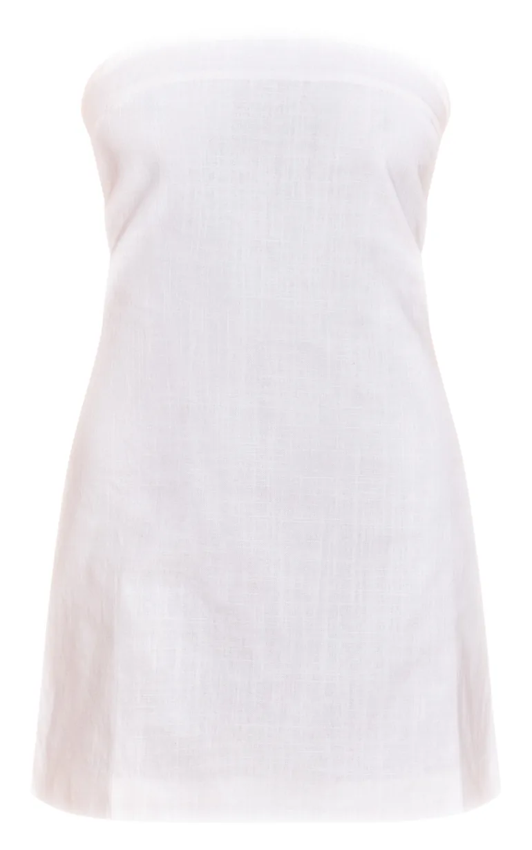 White Linen Look Bandeau Boxy Shift Dress Prettylittlething White : Holiday  Dresses : VogaCloset Oman