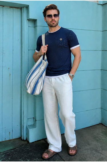 Navy Blue Ripped Detail Men's T-Shirt