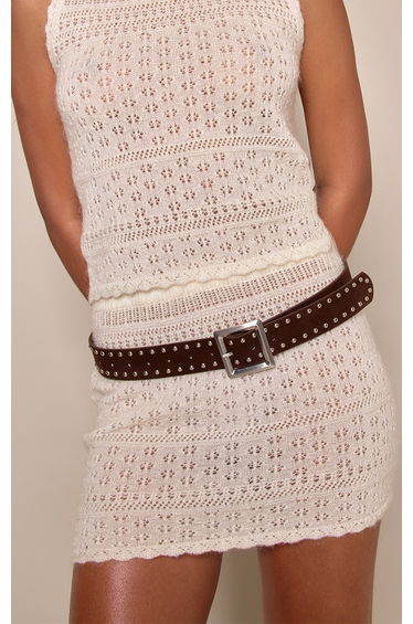 Chocolate Silver Dome Stud Belt