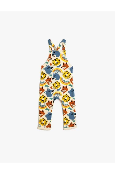Strappy Long Jumpsuit Overalls Animals Print Detail