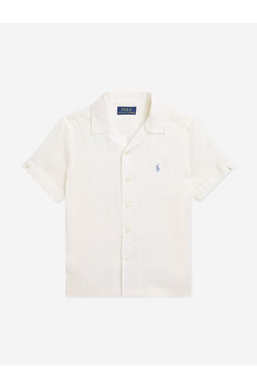 Boys Linen Logo Shirt in White