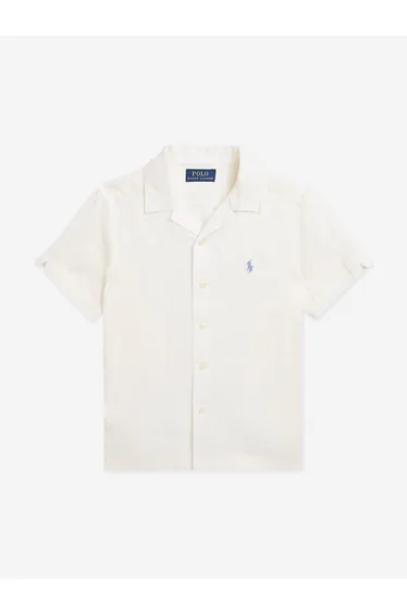 Boys Linen Logo Shirt in White