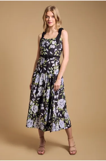 Petite Bow Detail Dropped Waist Midi Dress