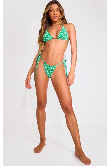 Green Ditsy Floral Tie Side Bikini Bottoms