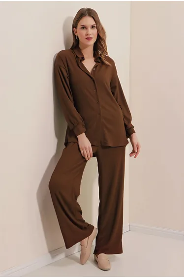 BDART Textured Long Sleeve Knit Shirt & Pants Knitted Co-ord Set