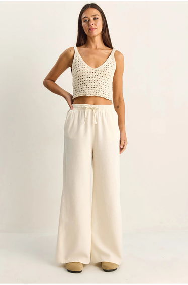 LUCCI Wide Leg Cotton Trousers with Drawstring Waist