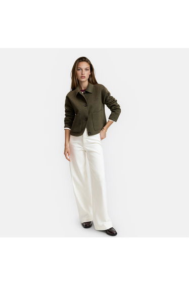 Wool Blend Short Coat with Button Fastening