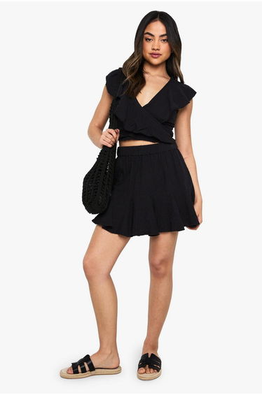 Cheesecloth Godet Hem Mini Skirt - black
