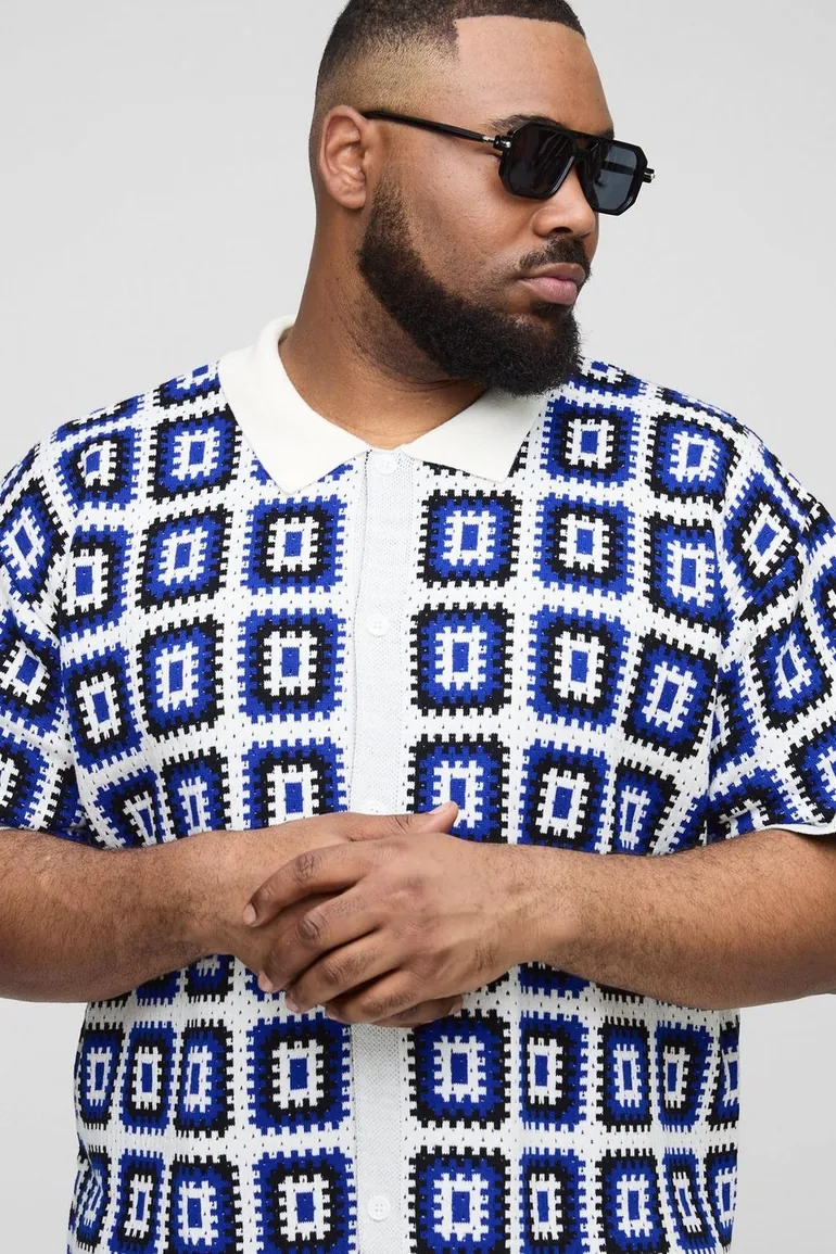 Plus Oversized Boxy Crochet Knit Shirt In White - white - 2