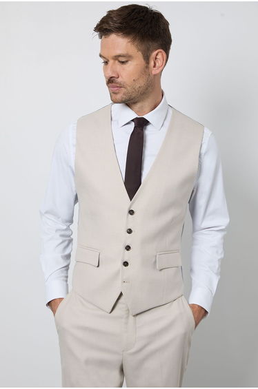 Neutral Textured Slim Fit Waistcoat