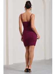Brightest | Plum Ruched Strappy Asymmetric Bodycon Mini Dress - 2