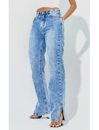 Petite Mid Blue Wash Split Hem Jeans - 1
