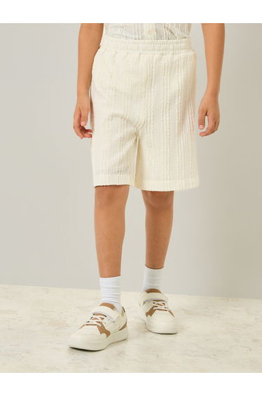 Boys Off White Textured Shorts