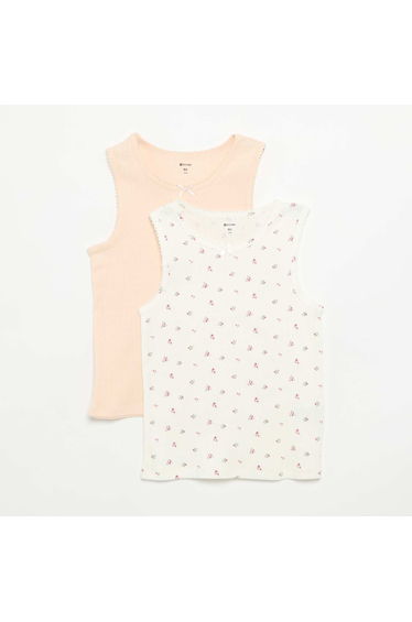 Pack of 2 pointelle knit tank tops BEIGE