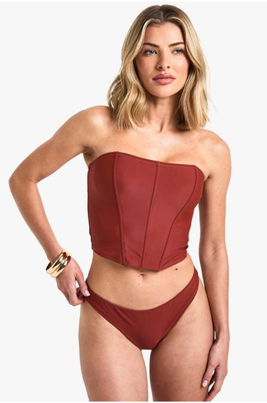 Premium Swim Corset Tankini Bikini Top - rust
