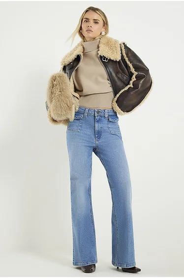 Petite Denim High Waisted Relaxed Flare Jeans