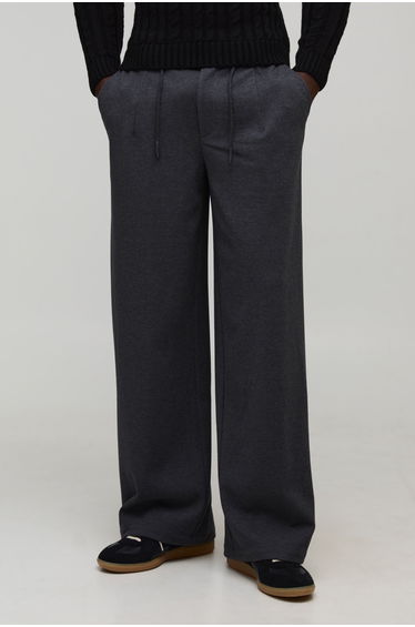 Relaxed Fit Half & Half Waistband Textured Trouser - slate grey