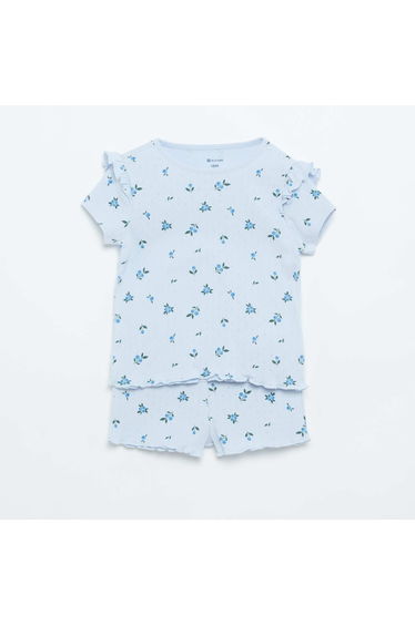2-piece short pointelle knit pajama set BLUE