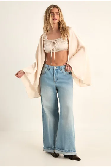 Satin Ruched Volume Sleeve Crop Top