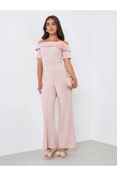 Women Off Shoulder Jumpsuit with Corsage Detail