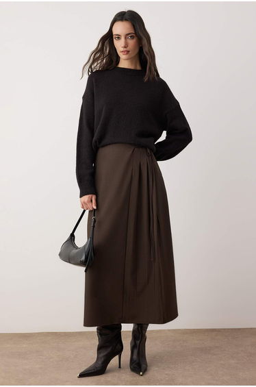 Brown A-Line Unlined Plain Woven Hijab Skirt