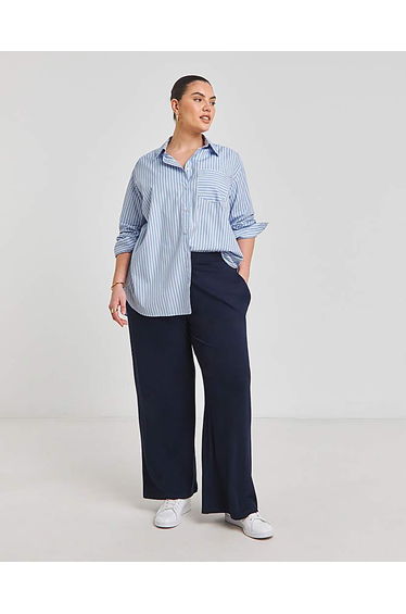 Navy Jersey Wide Leg Trouser