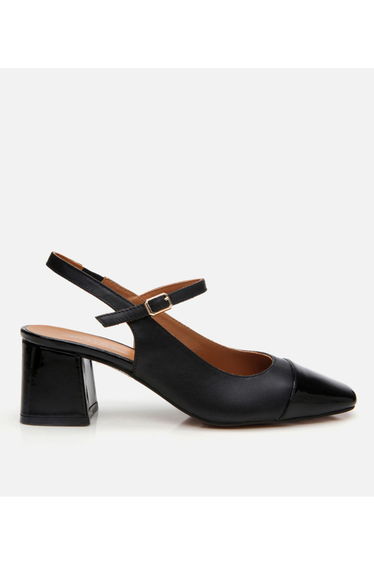 Women's Leather Mary Jane Black Thick Heeled Shoes