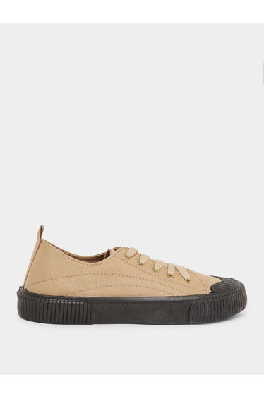 Men Beige Canvas Sneakers with Black Sole