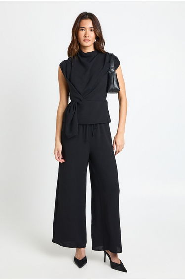 Petite Woven Drape Blouse & Trouser Co-Ord - black