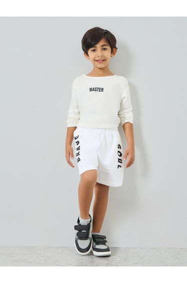 Kids White Cotton Shorts with Print