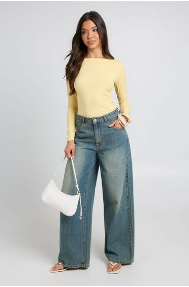 Second Skin Boat Neck Long Sleeve Top - yellow