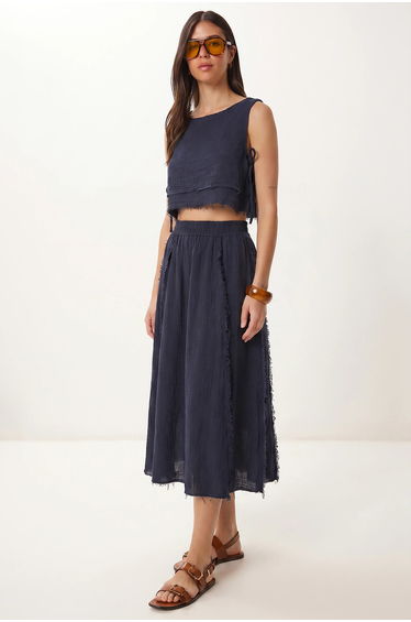 ISTANBUL Cotton Sleeveless Blouse And Midi Skirt Set