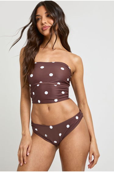 Polka Dot Tankini Bikini Top And High Leg Bikini Bottom - chocolate