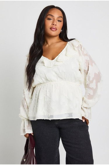 Plus Ruffle Burnout Blouse - ivory