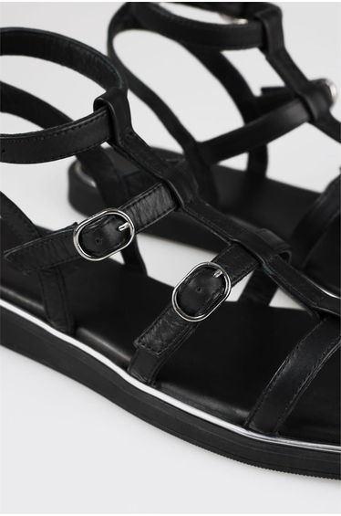 Black Leather Women's Flat Sandals product thumbnail 3