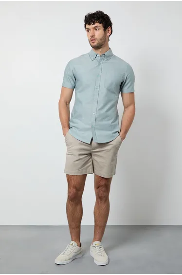 Green Short Sleeve Button Down Oxford Shirt