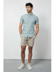 Green Short Sleeve Button Down Oxford Shirt