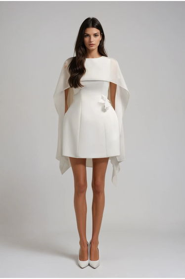 Davina Shawl Flower Mini Dress In White