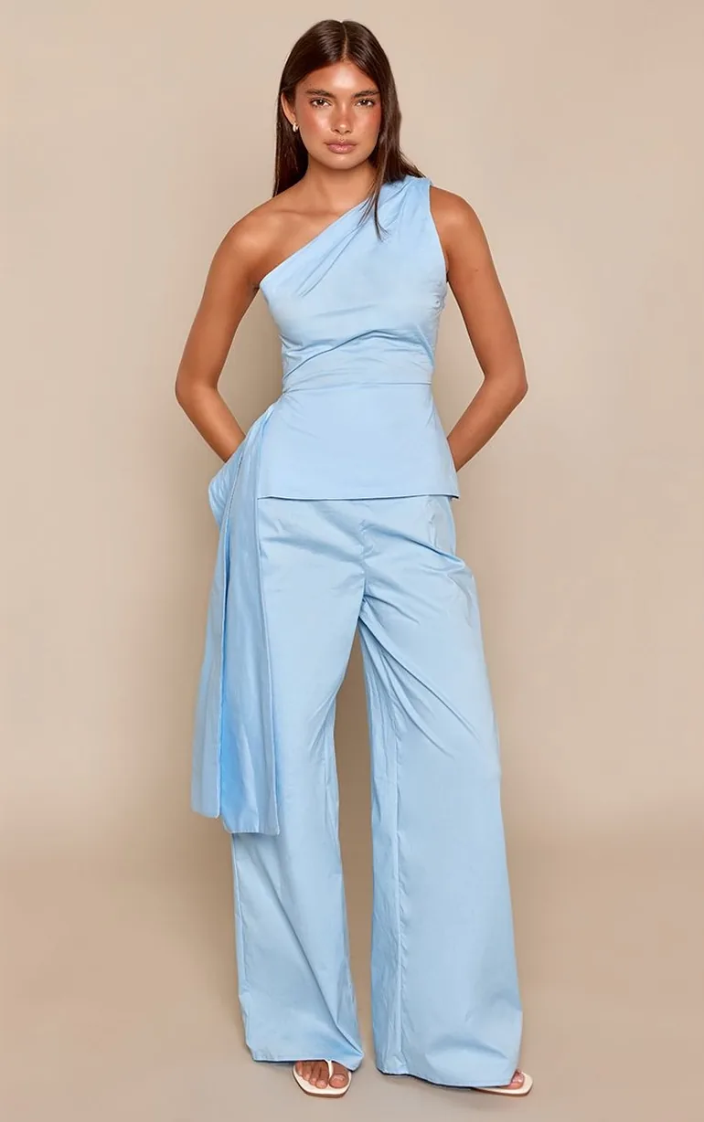Baby Blue Pleated Poplin Wide Leg Trouser Co-ord
